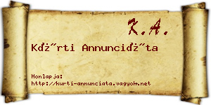 Kürti Annunciáta névjegykártya